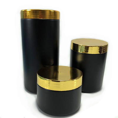 Bote ancho plástico negro modificado para requisitos particulares del polvo de la boca de los diversos tamaños con la tapa del oro